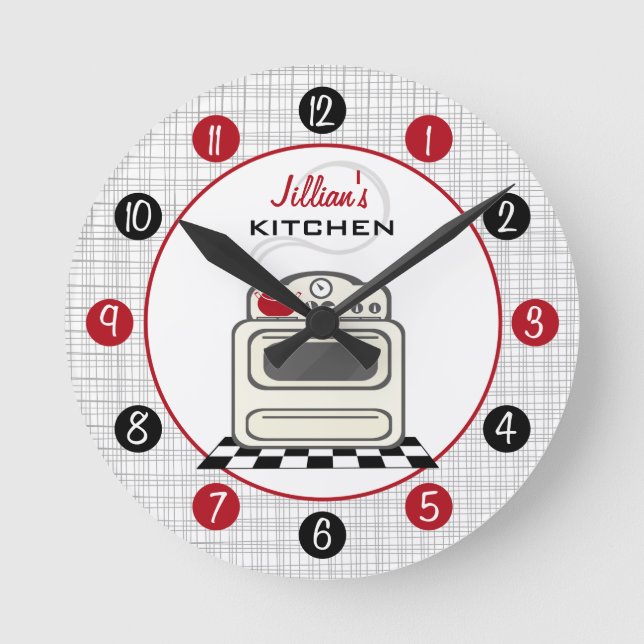 Reloj de cocina roja y negra retro Stove (Anverso)