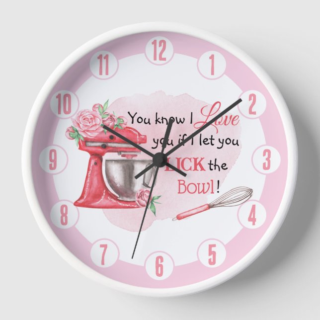 Reloj de cocina rosa retro lindo lame el tazón (Anverso)