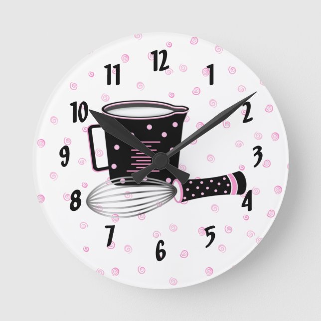 Reloj de cocina rosa y negra (Anverso)