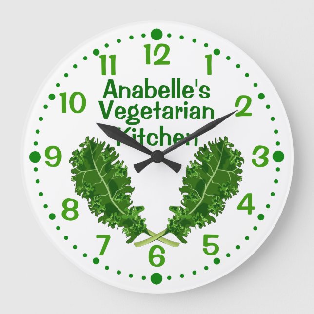 Reloj de cocina vegetariana de Kale personalizado  (Anverso)