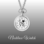 Reloj de collar de amor en blanco y negro<br><div class="desc">Regalo de Reloj de collar. Con la palabra 'amor' y una forma cardíaca que sustituye a la letra O. Negro y blanco</div>