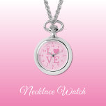 Reloj de collar de amor rosa<br><div class="desc">Regalo de Reloj de collar. Con la palabra 'amor' y una forma cardíaca que sustituye a la letra O. Oscura y rosa claro.</div>