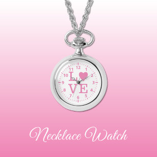 Reloj de collar de amor rosa y blanco