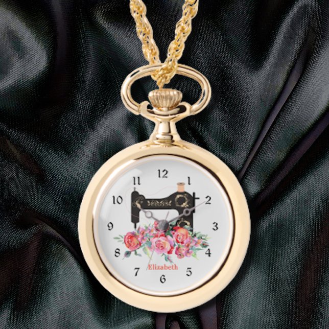 Reloj de collar de la máquina de coser floral rosa (Subido por el creador)