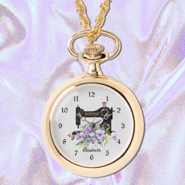 Reloj de collar de la máquina de coser morado flor (Subido por el creador)