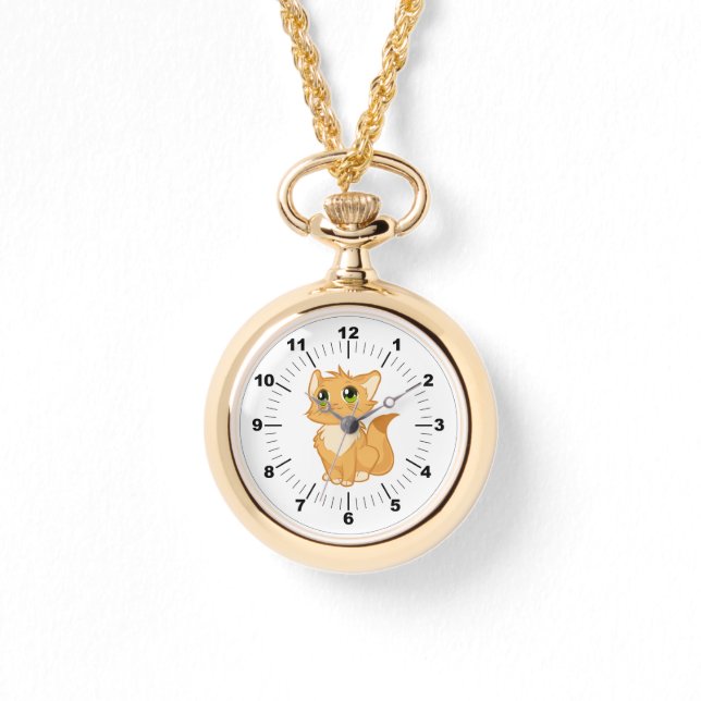 Reloj de collar de oro - Gato lindo (Anverso)