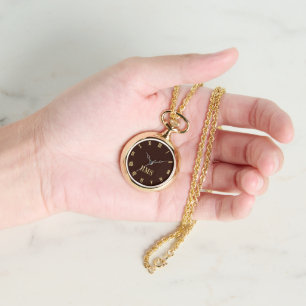Reloj de collar femenino con monogramo de oro oscu