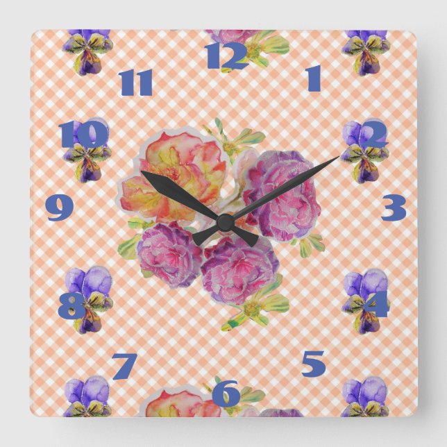 Reloj de comprobación floral Rosa de rosas chic (Anverso)