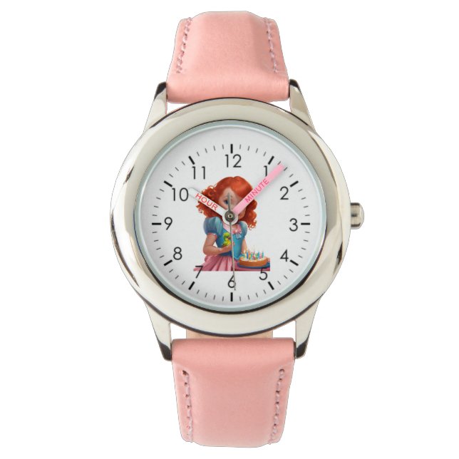 Reloj de corazón rosa ajustable para niños (Anverso)