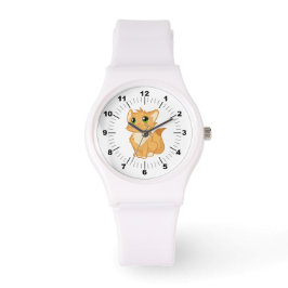 Reloj de correa blanca - Gato lindo