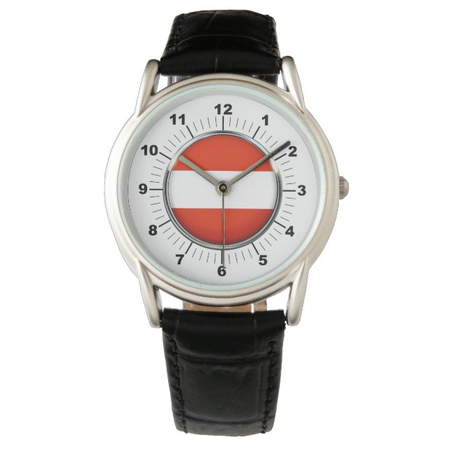 Reloj de correa de cuero negro con la bandera de A (Anverso)