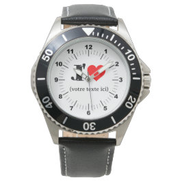 Reloj de correa de cuero negro de corazón para hom