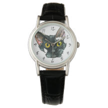 Reloj de correa de cuero negro para gato negro de