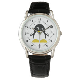 Reloj de correa de cuero negro pingüino masculino