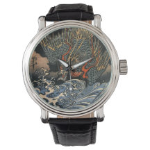 Reloj de cuero de dragón de arte japonés Ukiyo-e