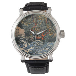 Reloj de cuero de dragón de arte japonés Ukiyo-e