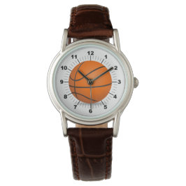 Reloj de cuero marrón clásico de baloncesto femeni