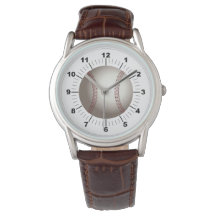 Reloj de cuero marrón clásico de béisbol masculino