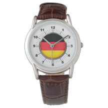 Reloj de cuero marrón clásico de la bandera aleman