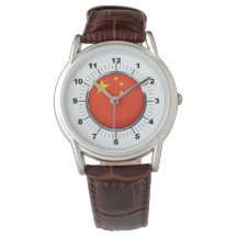 Reloj de cuero marrón clásico de la bandera china 