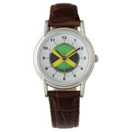 Reloj de cuero marrón clásico de la bandera de Jam