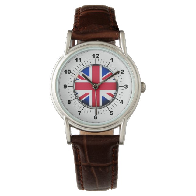 Reloj de cuero marrón clásico de la bandera de las (Anverso)