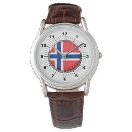 reloj de cuero marrón clásico de la bandera de Nor