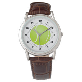 Reloj de cuero marrón clásico de la pelota de teni