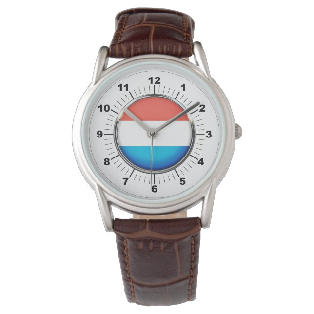Reloj de cuero marrón de la bandera luxemburguesa  (Anverso)