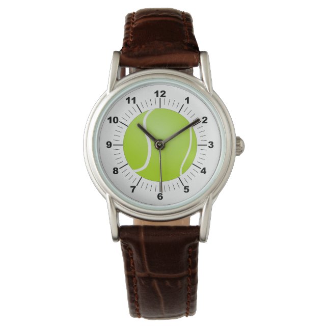 Reloj de cuero marrón de la pelota de tenis de las (Anverso)