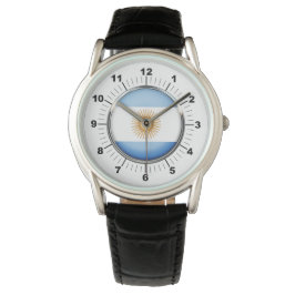 Reloj de cuero negro de la bandera argentina mascu