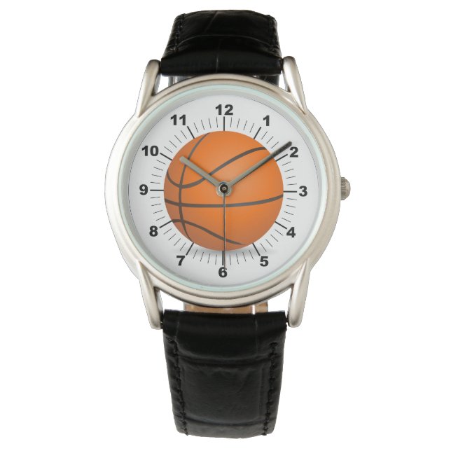Reloj de cuero negro de la corona de baloncesto ma (Anverso)