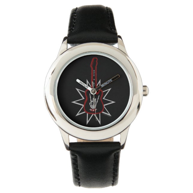 Reloj de cuero negro para niños - Rock n' Roll (Anverso)