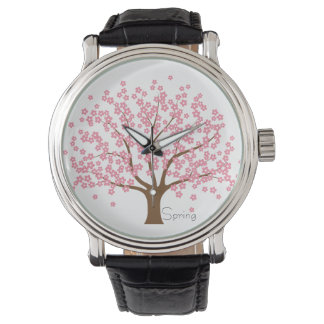 Reloj de cuero vintage del árbol de floración de p