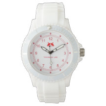 Reloj de dama de gato personalizable en rojo