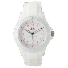 Reloj de dama de gato personalizable en rojo