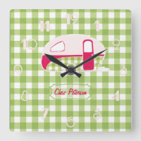 Reloj de diseño de caravana Retro Gingham personal