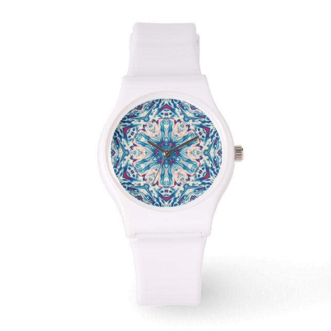 Reloj de diseño de copos de nieve azul (Anverso)