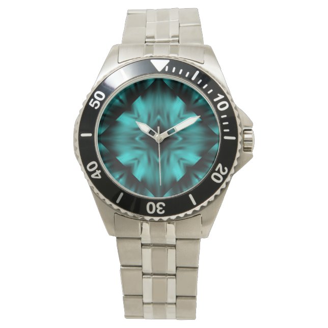 Reloj de diseño de Kaleidoscope negro y Verde azul (Anverso)