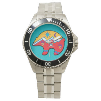 Reloj de diseño de oso tribal americano nativo