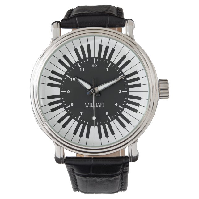 Reloj de diseño de teclado de piano blanco y negro (Anverso)