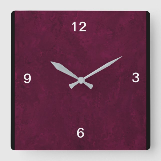 Reloj de diseño rojo profundo cuadrado (Anverso)