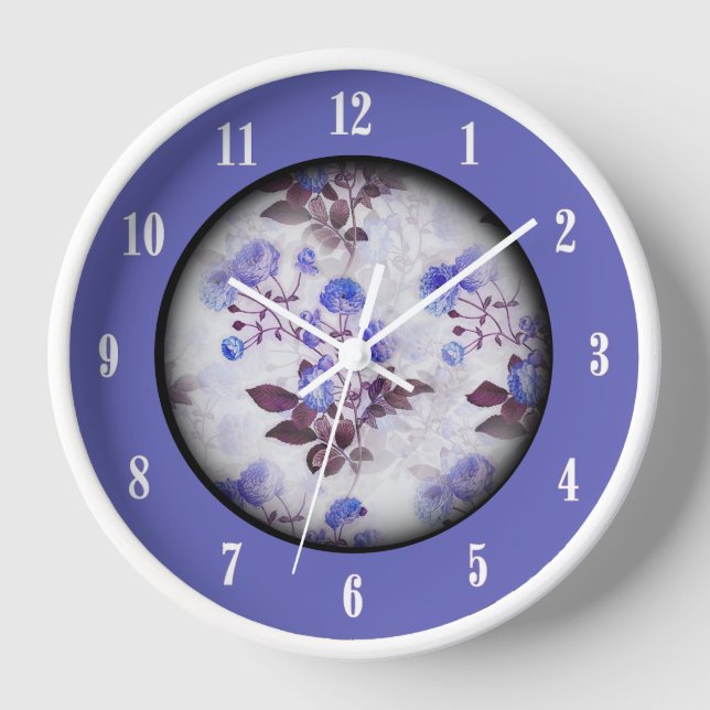 Reloj de doce números florales púrpura bonito (Anverso)