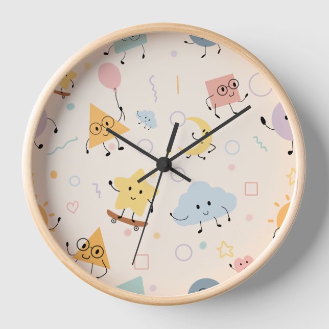 Reloj de Doodle Geométrico Pastel (Anverso)