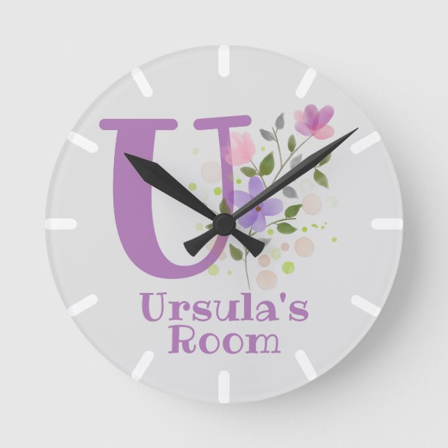 Reloj de dormitorio infantil con nombre e inicio (Anverso)