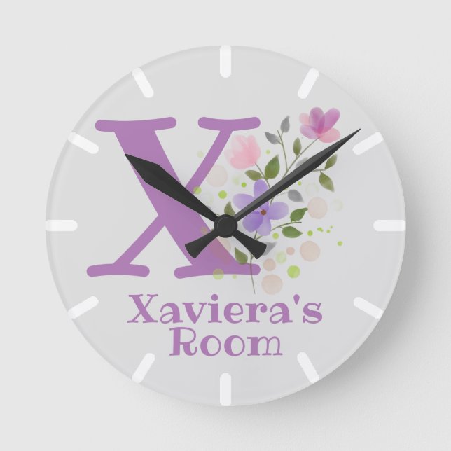 Reloj de dormitorio infantil con nombre e inicio (Anverso)