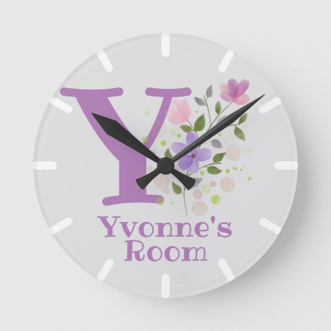 Reloj de dormitorio infantil con nombre e inicio (Anverso)