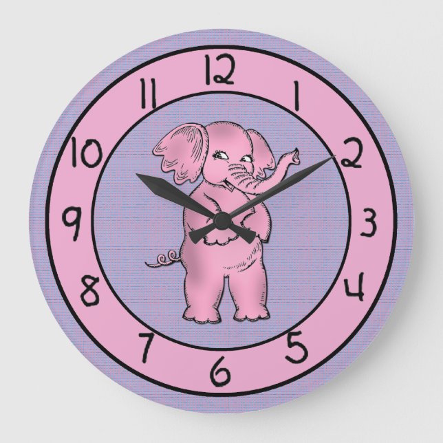 Reloj de elefante rosa y morado para los niños (Anverso)