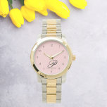 Reloj de elegancia de guiones de Rubor Blossom<br><div class="desc">Presentamos nuestro Rubor Blossom Script Elegance Watch, un accesorio exquisito que combina perfectamente la sofisticación con el encanto personal. Este cautivador reloj muestra un delicado tipo de letra de guión, con tu primer nombre inicial y completo, creando una obra maestra verdaderamente única. Este reloj, fabricado con materiales de primera calidad,...</div>