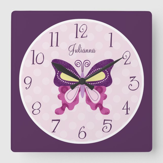 Reloj de enfermera de mariposa morada personalizad (Anverso)
